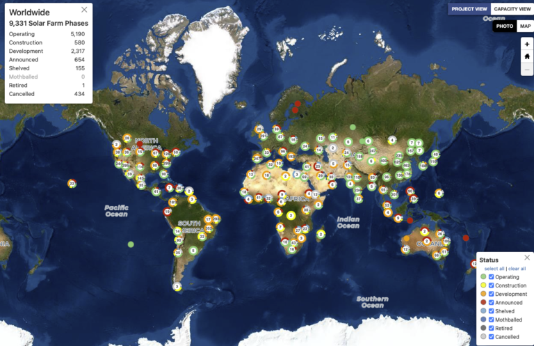 Global online database for solar parks above 20 MW