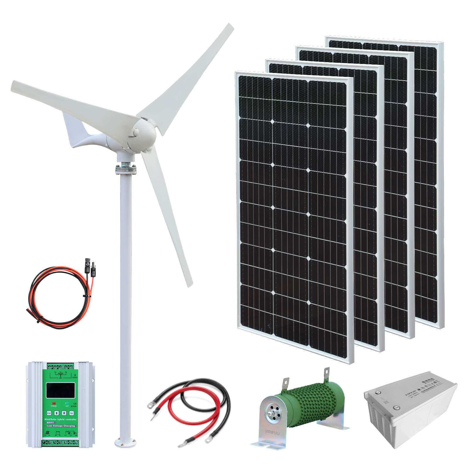 Solarparts Easy installation 400W wind solar hybrid system stacked groundeco batteries solar-wind hybrid home system