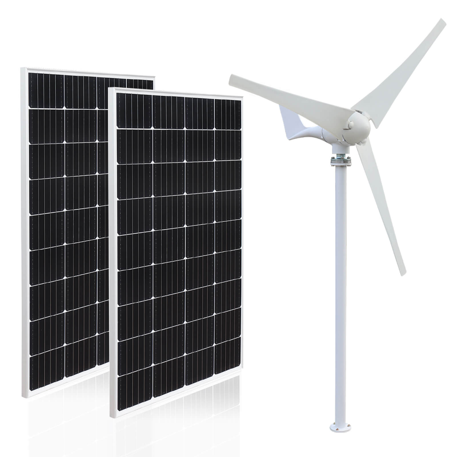 Solarparts Easy installation 300W wind solar hybrid system stacked groundeco batteries solar-wind hybrid home system