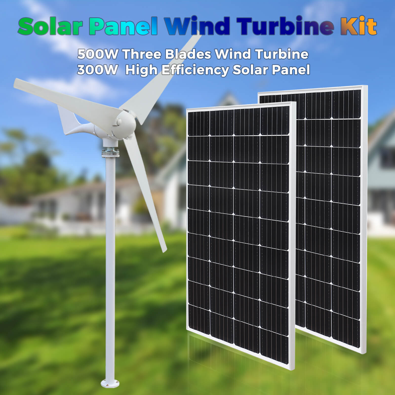 Solarparts Easy installation 300W wind solar hybrid system stacked groundeco batteries solar-wind hybrid home system