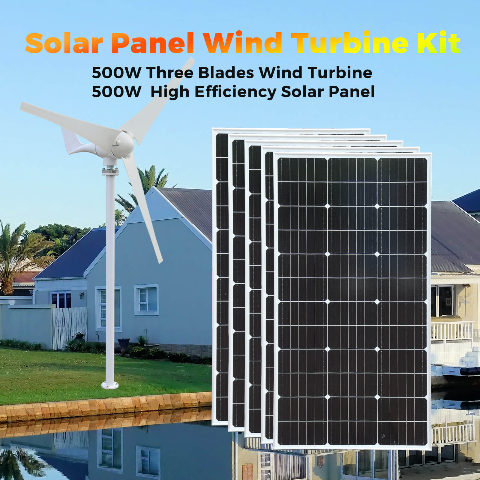 Solarparts Easy installation 500W wind solar hybrid system stacked groundeco batteries solar-wind hybrid home system