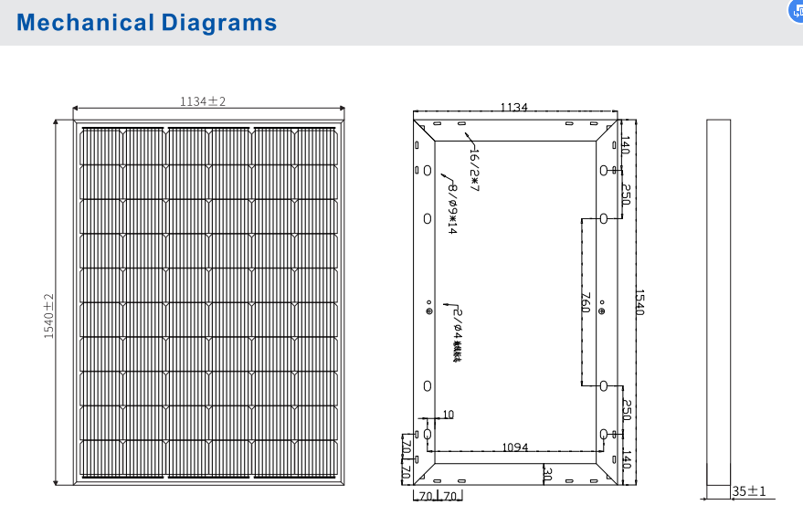 Solarparts mono glass solar panel 34.2V/360W,1540*1134*35mm