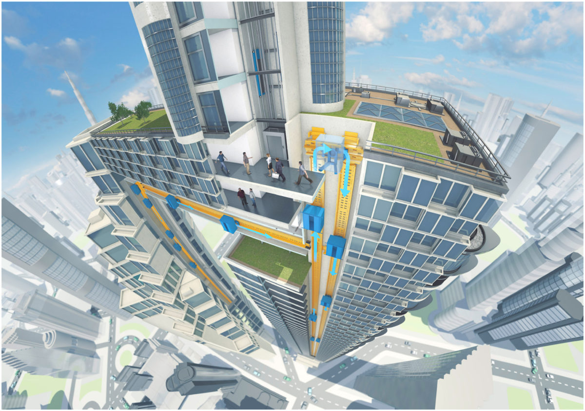 Storing renewables with high-rise elevators
