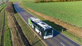 An electric bus fitted with integrated solar modules