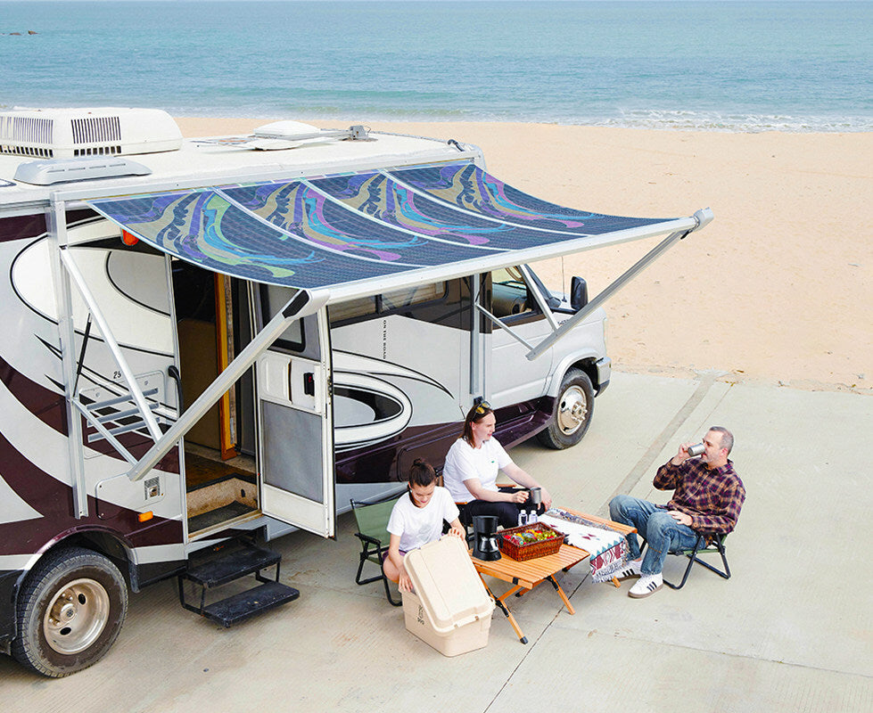 Solar awning for recreational vehicles