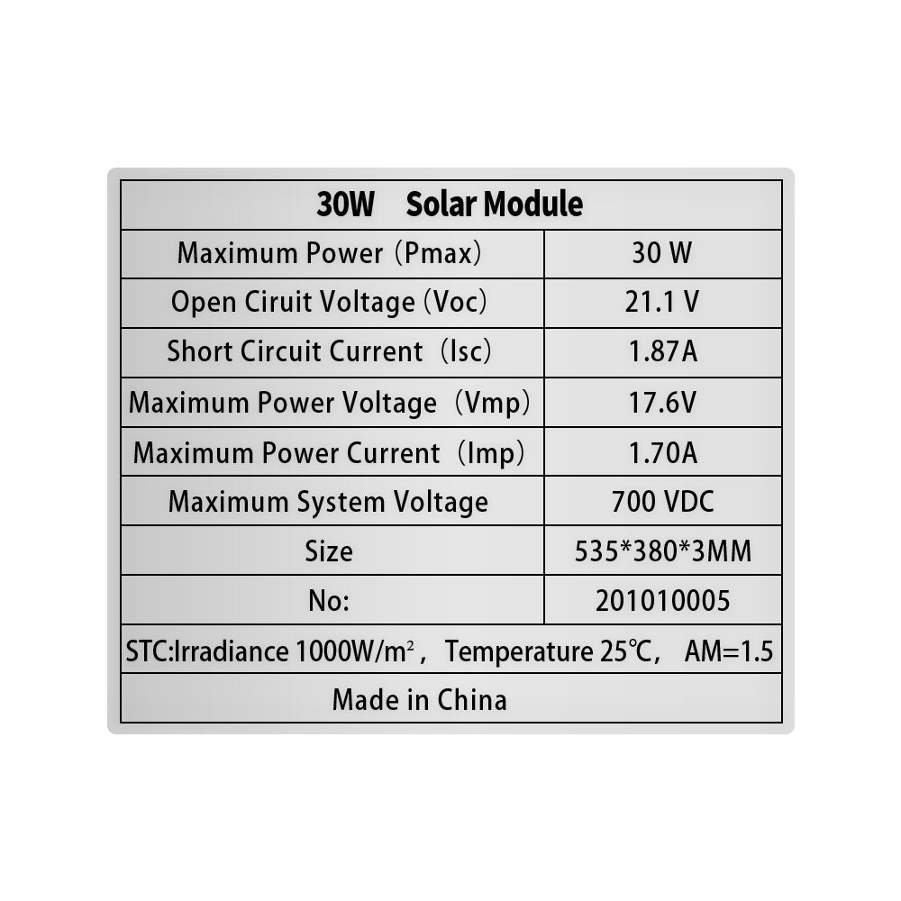 specifications of solar panel